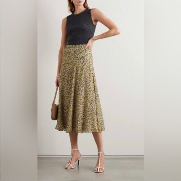 Theory Silk Asymmetrical Seam Leopard Print Midi Skirt - Picture 2 of 10